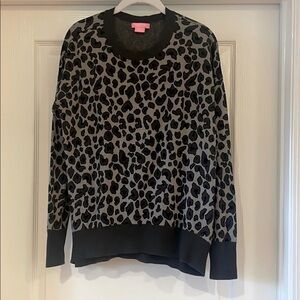 Isaac Mizrahi Black and Gray Crew Neck Sweater with Bold Animal‎ Print